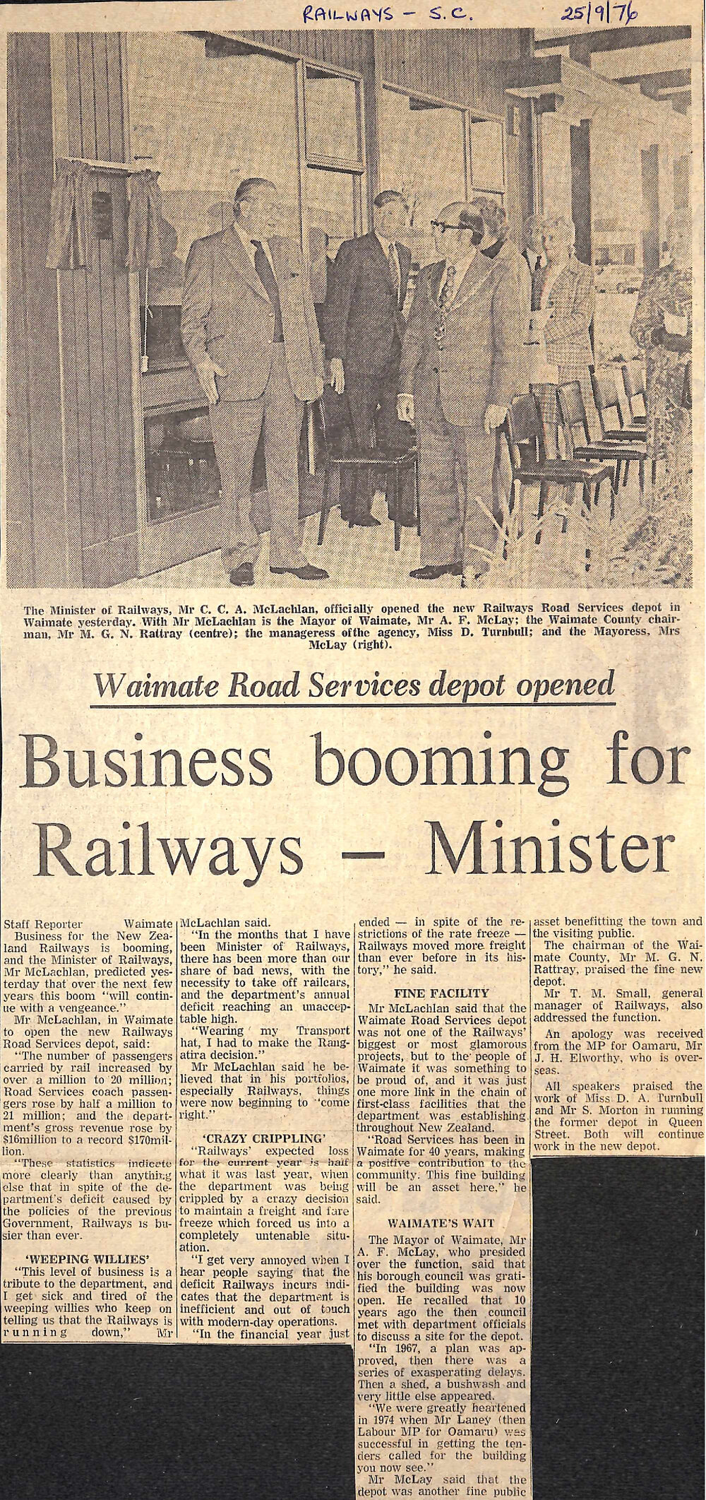 Waimate Road Services depot opened: Business booming for Railways - Minister