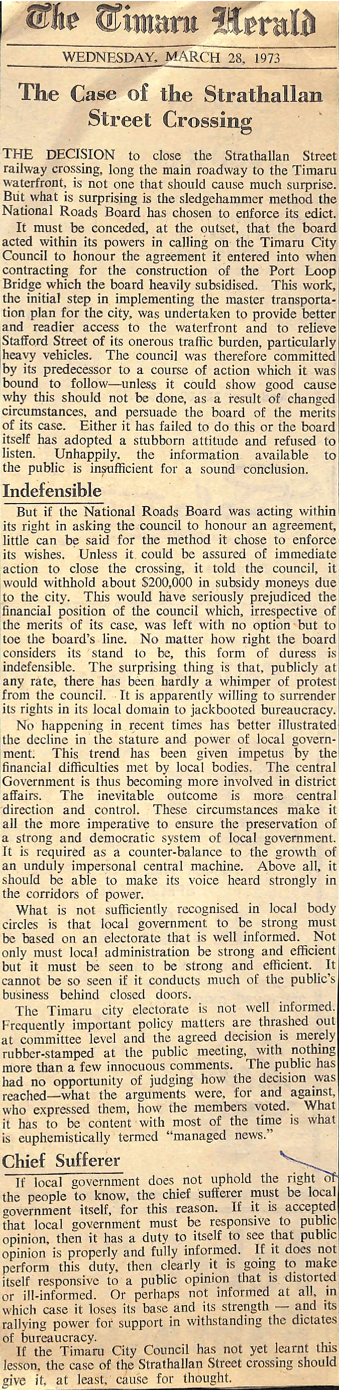 Editorial: The Case of the Strathallan Street Crossing