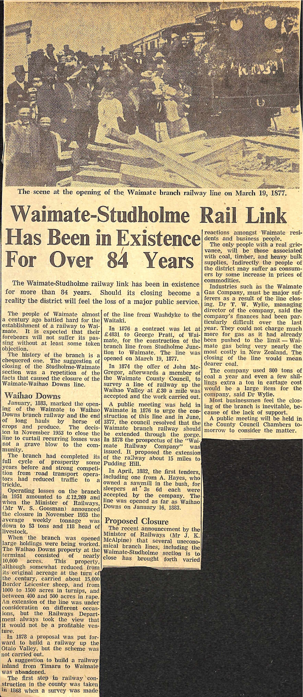Waimate-Studholme Rail Link Has Been in Existence For Over 84 Years