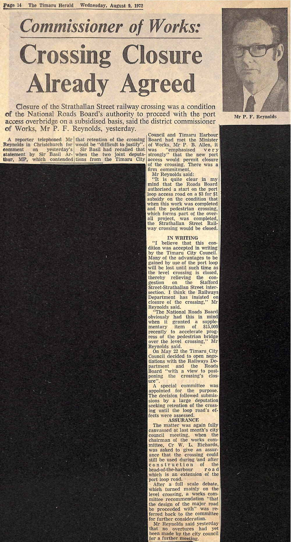 Commissioner of Works: Crossing Closure Already Agreed