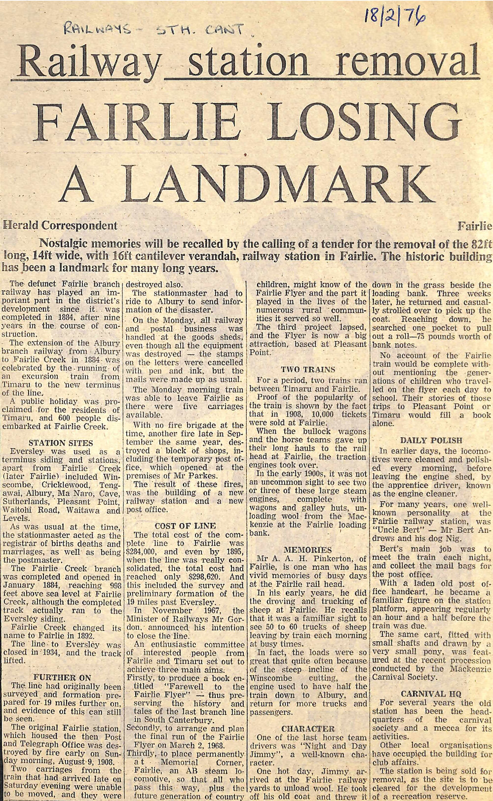 Railway station removal: Fairlie losing a landmark