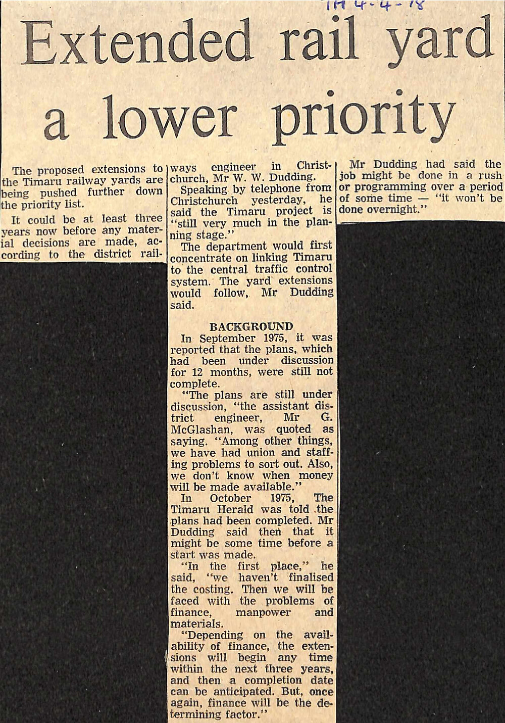 Extended rail yard a lower priority