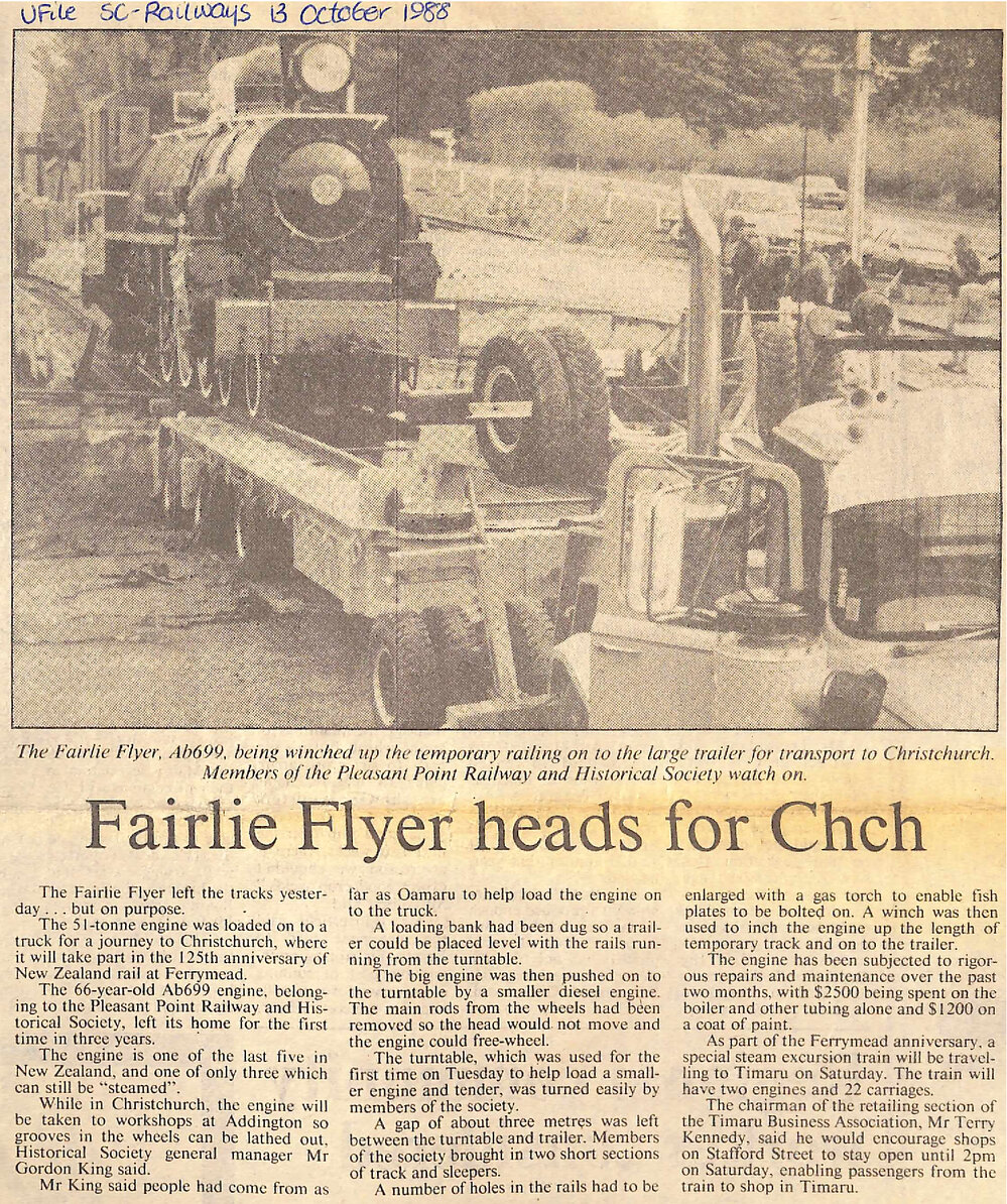 Fairlie Flyer heads for Chch