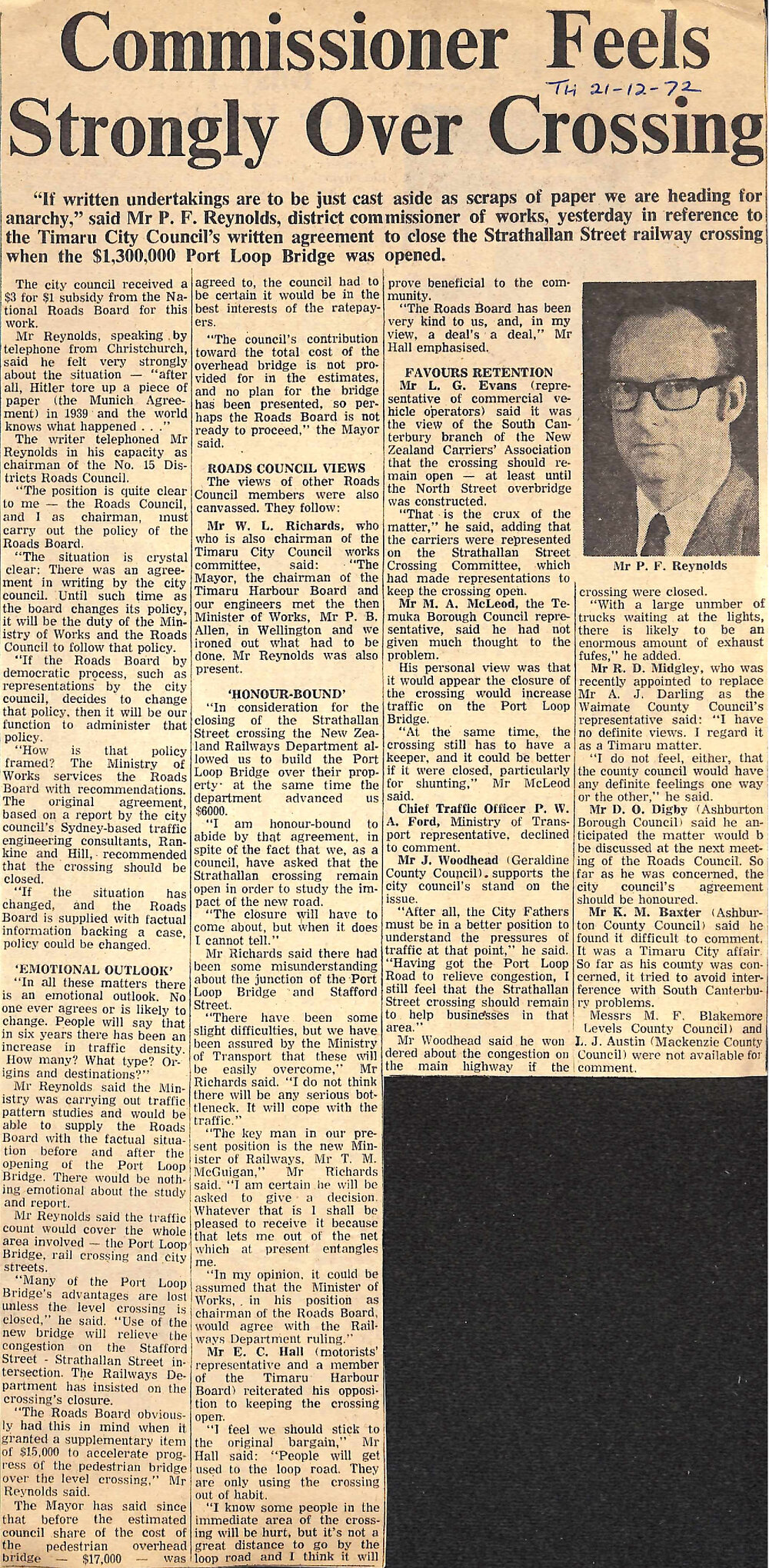 Commissioner Feels Strongly Over Crossing