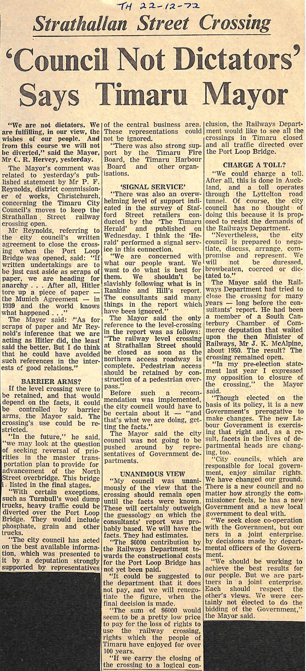 Strathallan Street Crossing: 'Council Not Dictators' Says Timaru Mayor