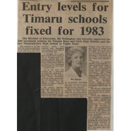 Entry levels for Timaru schools fixed for 1983