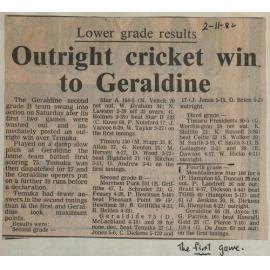 Lower grade results: Outright cricket win to Geraldine