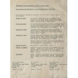 Memorandum to All Parents of Form 2 Pupils 1982