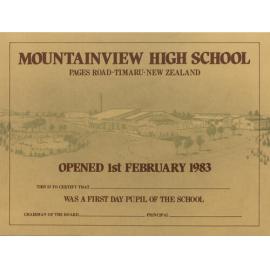 Mountainview High School first day pupil certificate