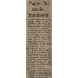 Pages Road tender 'imminent'