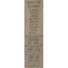 Timaru State Secondary Schools Notice To Parents And Pupils Enrolling At A State Secondary School in 1981