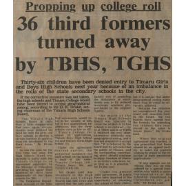 Propping up college roll: 36 third formers turned away by TBHS, TGHS