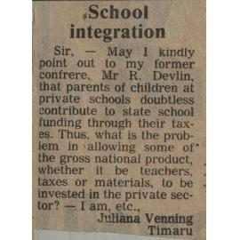 Letter to the Editor: School integration