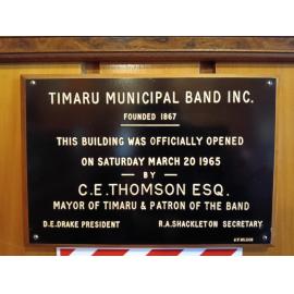 Timaru Brass Building official opening plaque