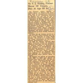Mr T J Maling, Former Mayor Of Timaru Dies At Age Of 84