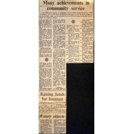 Many achievements in community service / Raising funds for fountain / Rotary objects