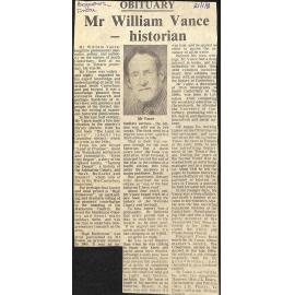 Obituary: Mr William Vance - historian