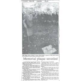 Memorial plaque unveiled