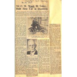 Mr C W Wood, 90 Today, Built First Car in Dominion