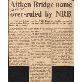 Aitken Bridge name over-ruled by NRB