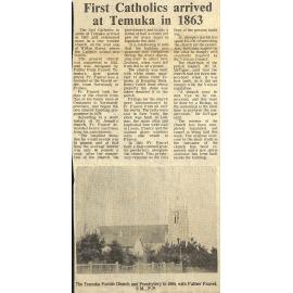 First Catholics arrived in Temuka in 1863