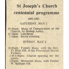 St Joseph's Church centennial programme