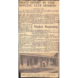 Proud Effort By Park Bowling Club Members / Modest Beginning