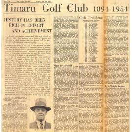 Timaru Golf Club 1894-1954: History Has Been Rich In Effort And Achievement /Club Presidents