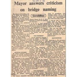 Geraldine: Mayor answers criticism on bridge naming