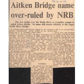 Aitken Bridge name over-ruled by NRB