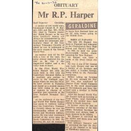Obituary: Mr R P Harper