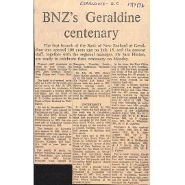 BNZ's Geraldine centenary