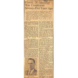 County of Geraldine Was Constituted Seventy-Five Years Ago