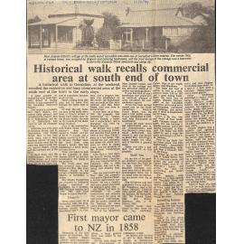 Historical walk recalls commercial area at south end of town / First mayor came to NZ in 1858