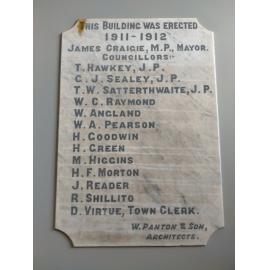 Timaru District Council building opening plaque