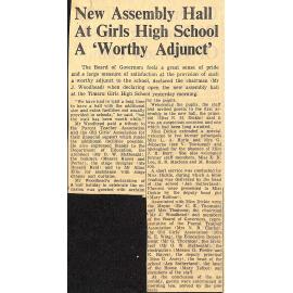 New Assembly Hall At Girls High School A 'Worthy Adjunct'