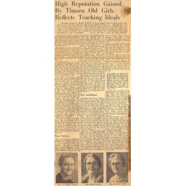 High Reputation Gained By Timaru Old Girls Reflects Teaching Ideals