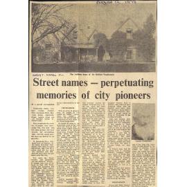 Street names- perpetuating memories of city pioneers