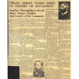 Timaru Street Names Index to History of Settlement