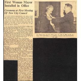 First Woman Mayor Installed in Office, Ceremony at First Meeting Of New City Council