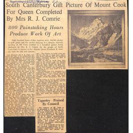 South Canterbury Gift Picture Of Mount Cook For Queen Completed By Mrs R J Comrie
