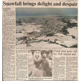 Snowfall brings delight and despair / Fresh plea goes out for North Island Aid