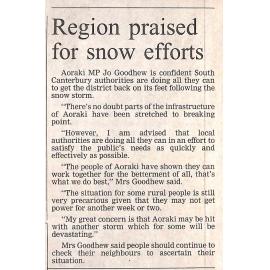 Region praised for snow efforts