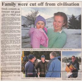 Family were cut off from civilisation, stock concern as forecast not good
