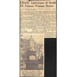 Fiftieth Anniversary of Death Of Famous Woman Doctor