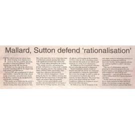 Mallard, Sutton defend 'rationalisation'
