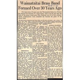 Waimataitai Brass Band Formed Over 30 Years Ago