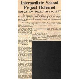 Intermediate School Project Deferred, Education Board To Protest
