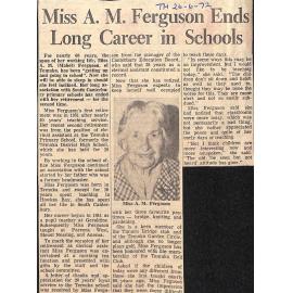 Miss A M Ferguson Ends Long Career in Schools