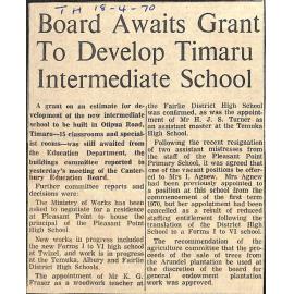 Board Awaits Grant To Develop Timaru Intermediate School